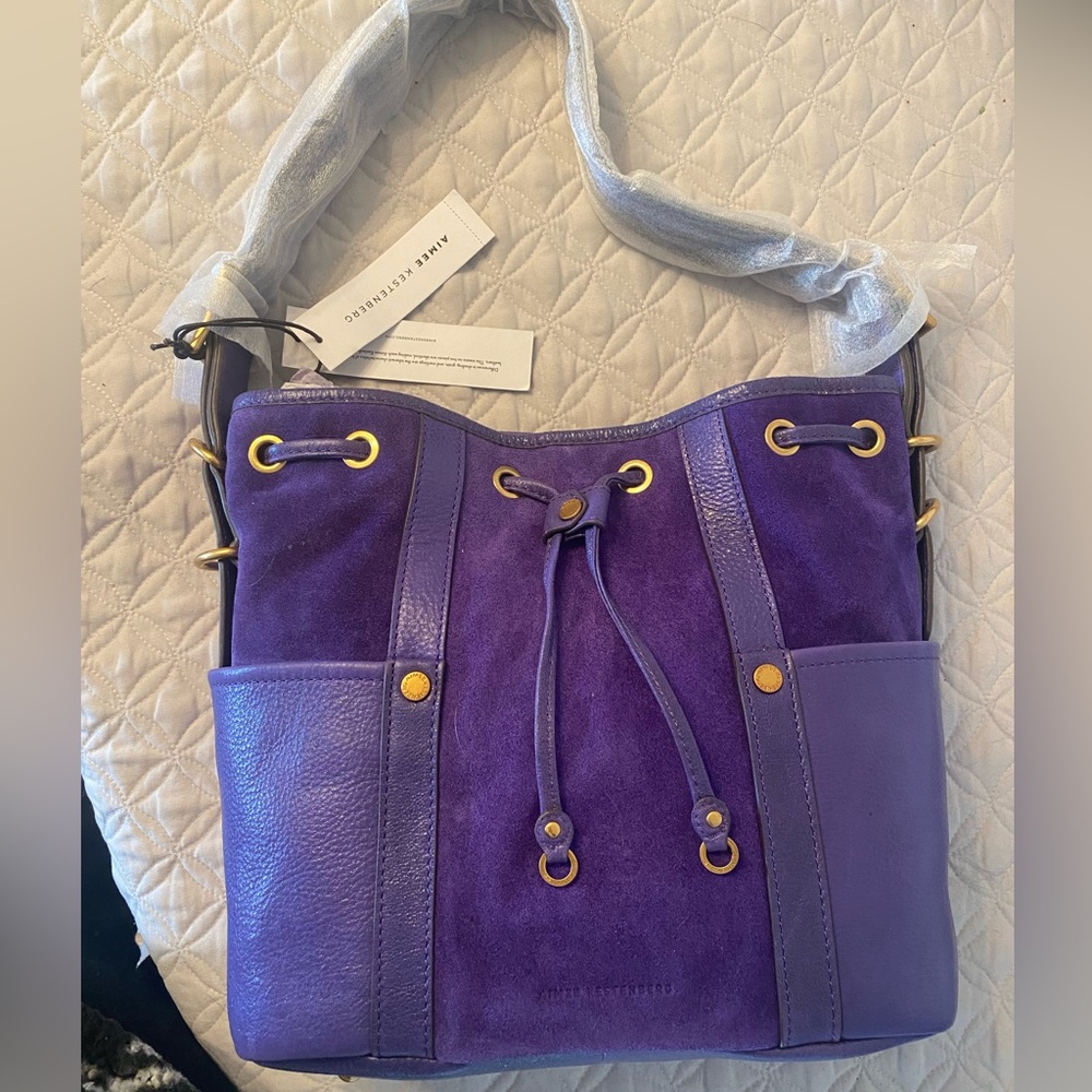 Aimee Kestenberg About Town Purple Suede Drawstring Bag